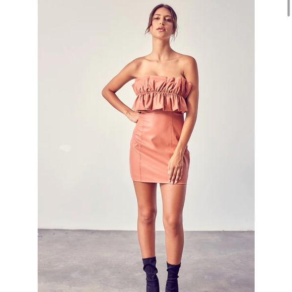 NWT Faux Leather DO+BE Ruffle Strapless Mini Dress NWT Faux Leather DO+BE Ruffle Strapless Mini Dress